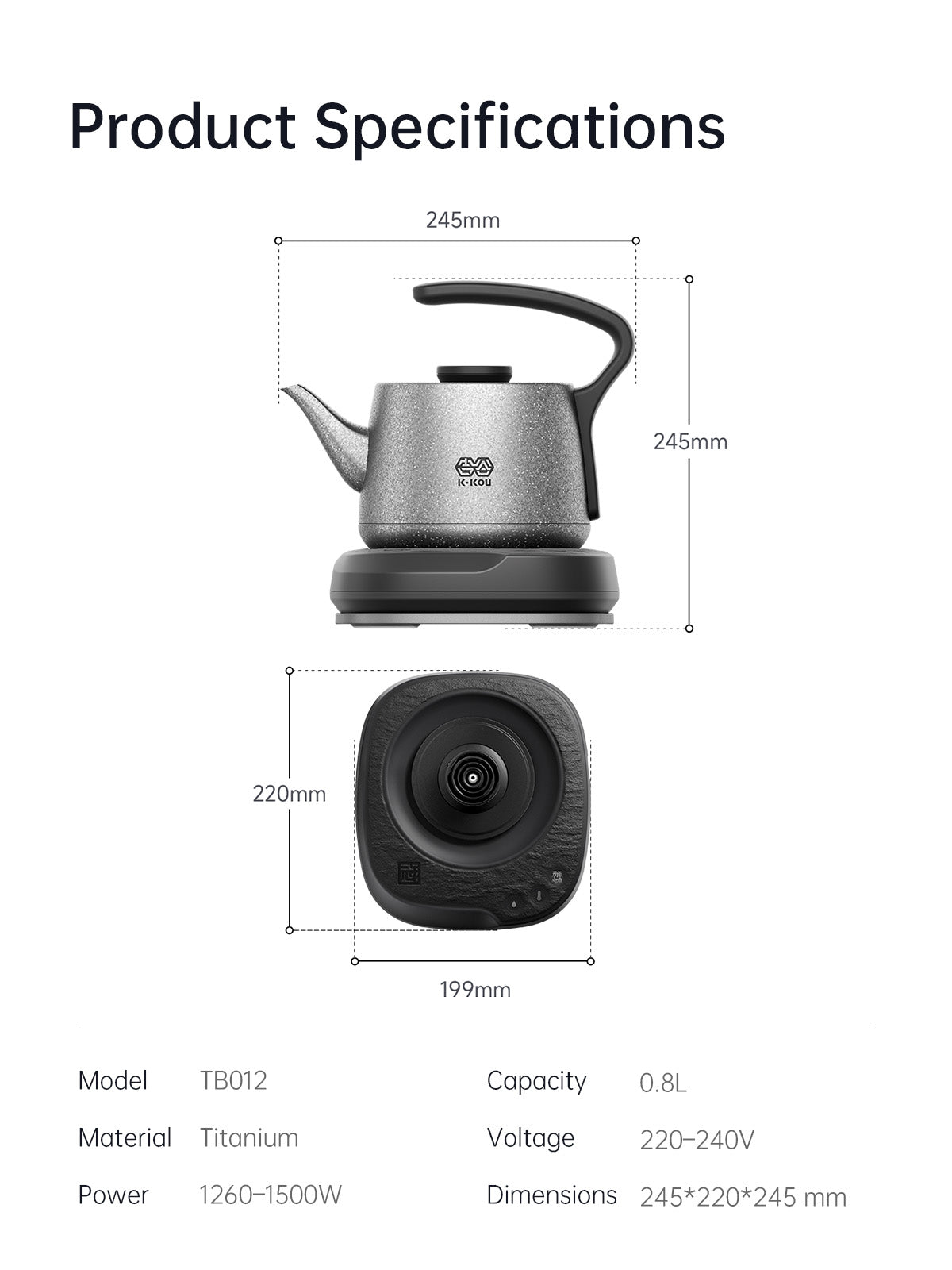 K·KOU TB012 Pure Titanium Electric Kettle